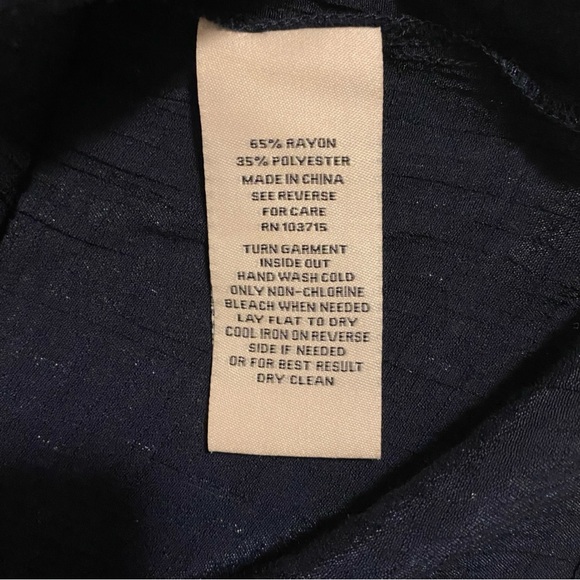 Nanette Lepore Navy Blue and Gold Ruffled Split Neck Collar Blouse Size Small - Picture 5 of 8